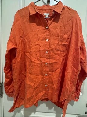 J. Jill Orange Casual Linen Button-Down Shirt